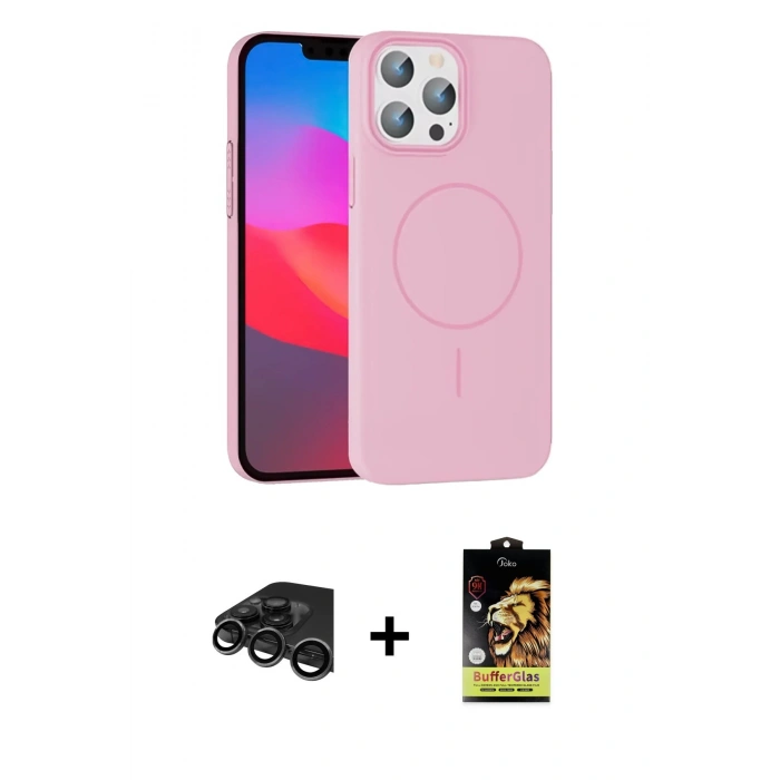 MARSİLYAN™- iPhone 15 Pro Max Kılıf Siluet Doku Özel Seri - Siyah Buffer Cam Ekran Koruyucu + Raze Metal Kamera Lens - TMGI