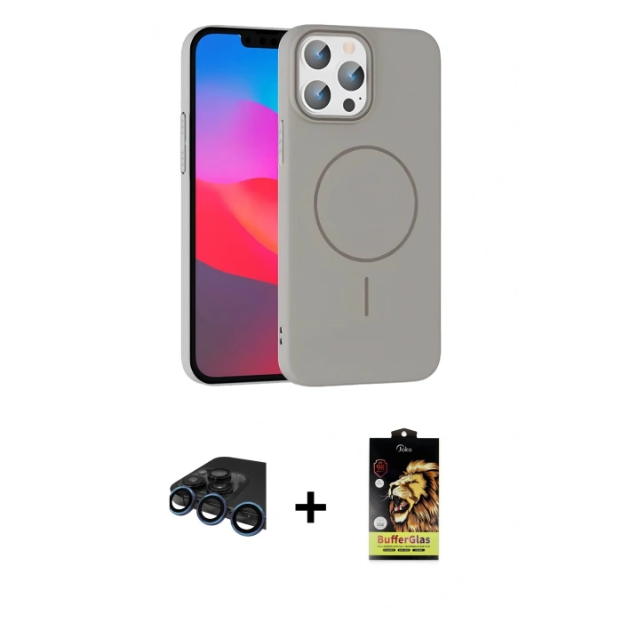 MARSİLYAN™- iPhone 15 Pro Max Kılıf Siluet Doku Özel Seri - Siyah Buffer Cam Ekran Koruyucu + Raze Metal Kamera Lens - LT