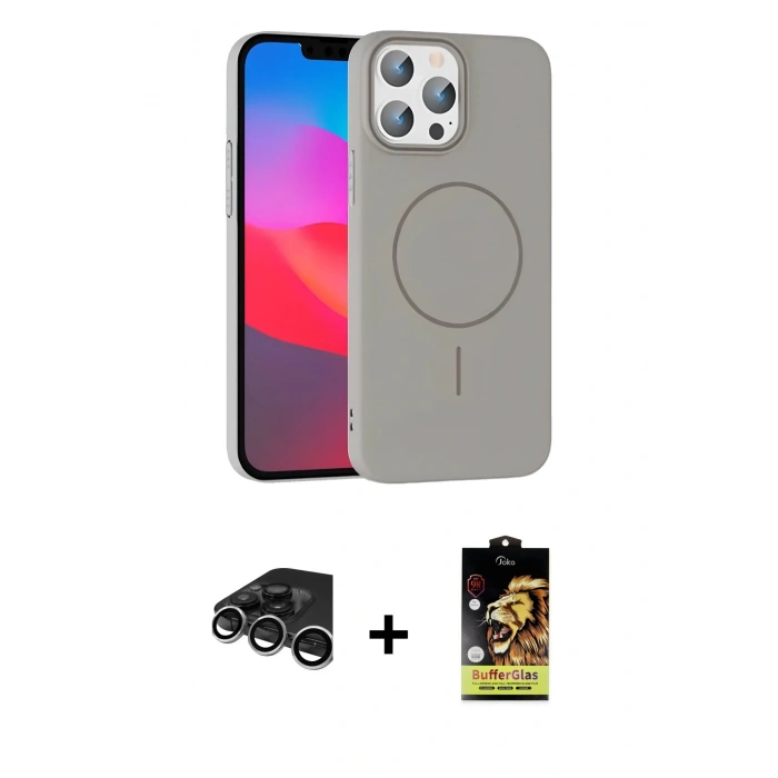 MARSİLYAN™- iPhone 15 Pro Max Kılıf Siluet Doku Özel Seri - Siyah Buffer Cam Ekran Koruyucu + Raze Metal Kamera Lens - GS
