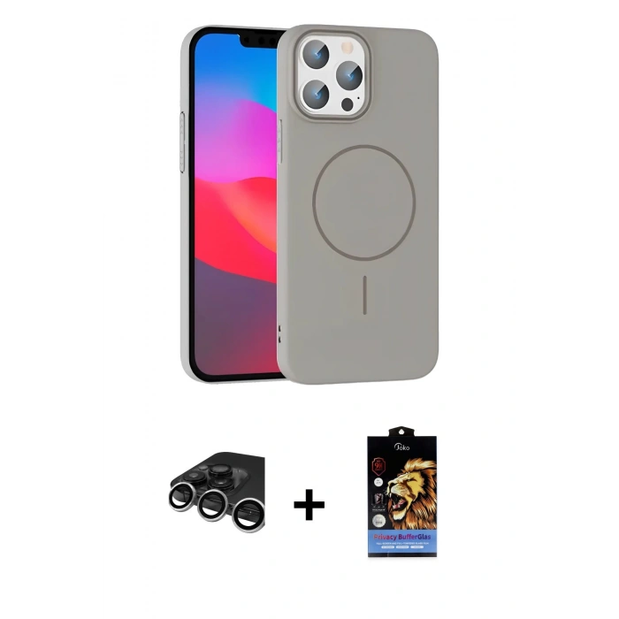 MARSİLYAN™- iPhone 15 Pro Max Kılıf Siluet Doku Özel Seri - Siyah Buffer Hayalet Cam Ekran Koruyucu + Raze Metal Kamera Lens - GS