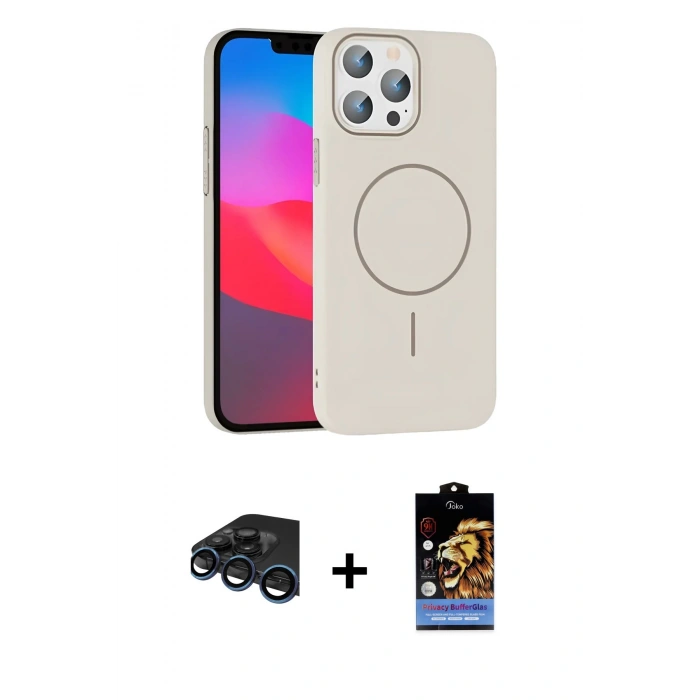 MARSİLYAN™- iPhone 15 Pro Max Kılıf Siluet Doku Özel Seri - Siyah Buffer Hayalet Cam Ekran Koruyucu + Raze Metal Kamera Lens - LT
