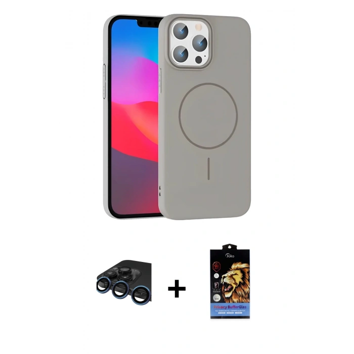 MARSİLYAN™- iPhone 15 Pro Max Kılıf Siluet Doku Özel Seri - Siyah Buffer Hayalet Cam Ekran Koruyucu + Raze Metal Kamera Lens - LT