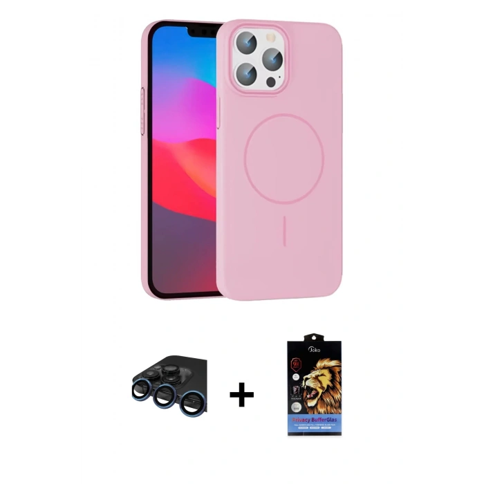 MARSİLYAN™- iPhone 15 Pro Max Kılıf Siluet Doku Özel Seri - Siyah Buffer Hayalet Cam Ekran Koruyucu + Raze Metal Kamera Lens - LT