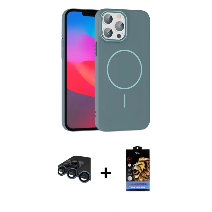 MARSİLYAN™- iPhone 15 Pro Max Kılıf Siluet Doku Özel Seri - Siyah Buffer Hayalet Cam Ekran Koruyucu + Raze Metal Kamera Lens - LT