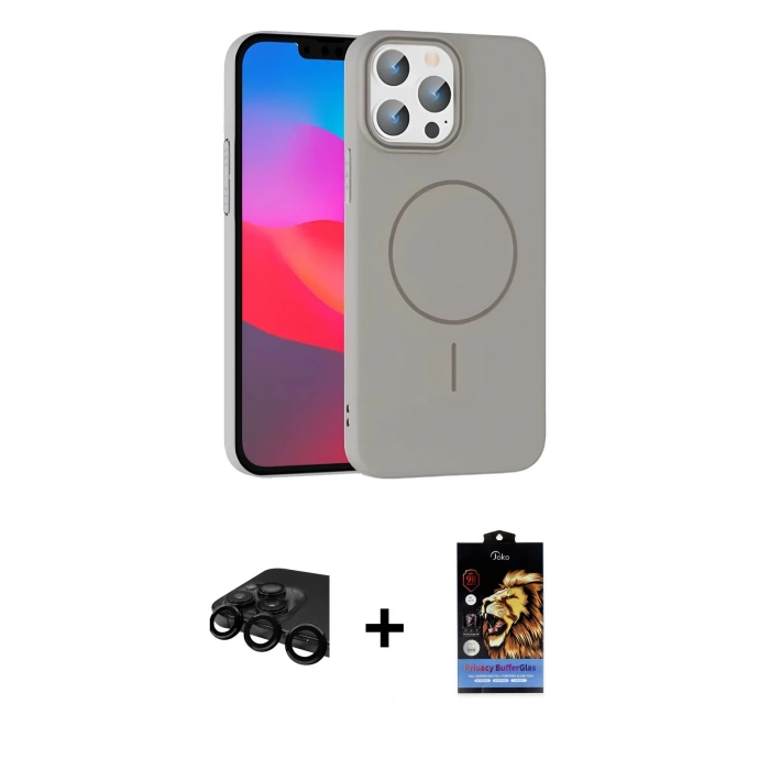 MARSİLYAN™- iPhone 15 Pro Max Kılıf Siluet Doku Özel Seri - Siyah Buffer Hayalet Cam Ekran Koruyucu + Raze Metal Kamera Lens - SH