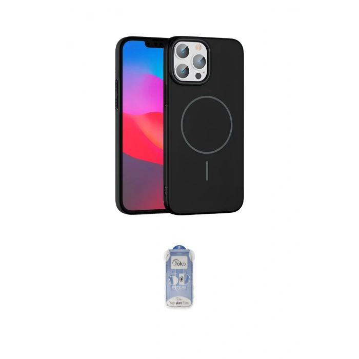 MARSİLYAN™- iPhone 15 Pro Max Kılıf Siluet Doku Özel Seri - Siyah Joko Magic 5D Cam