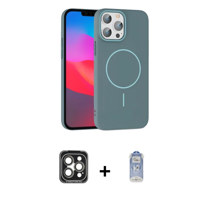 MARSİLYAN™- iPhone 15 Pro Max Kılıf Siluet Doku Özel Seri - Siyah Joko Magic 5D Cam + PVD Metal Kamera Lens - GI