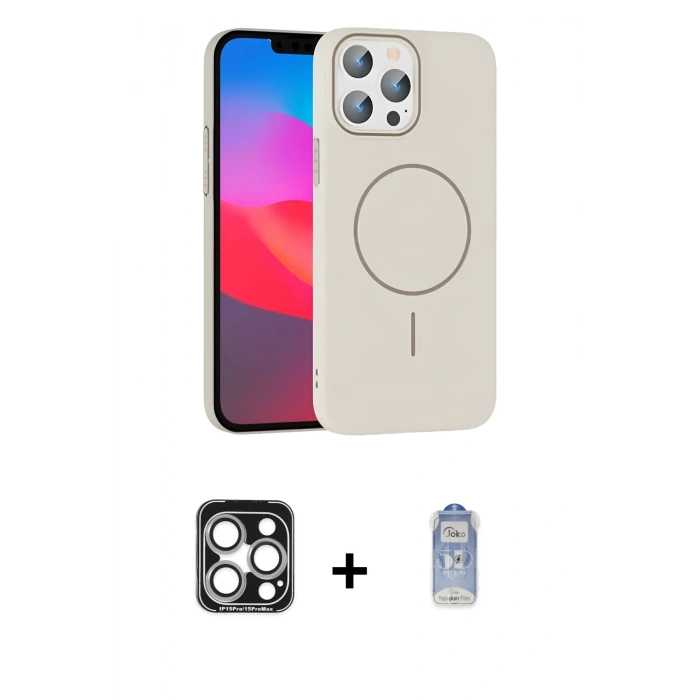 MARSİLYAN™- iPhone 15 Pro Max Kılıf Siluet Doku Özel Seri - Siyah Joko Magic 5D Cam + PVD Metal Kamera Lens - GS