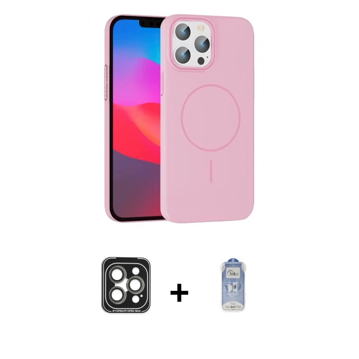 MARSİLYAN™- iPhone 15 Pro Max Kılıf Siluet Doku Özel Seri - Siyah Joko Magic 5D Cam + PVD Metal Kamera Lens - GI