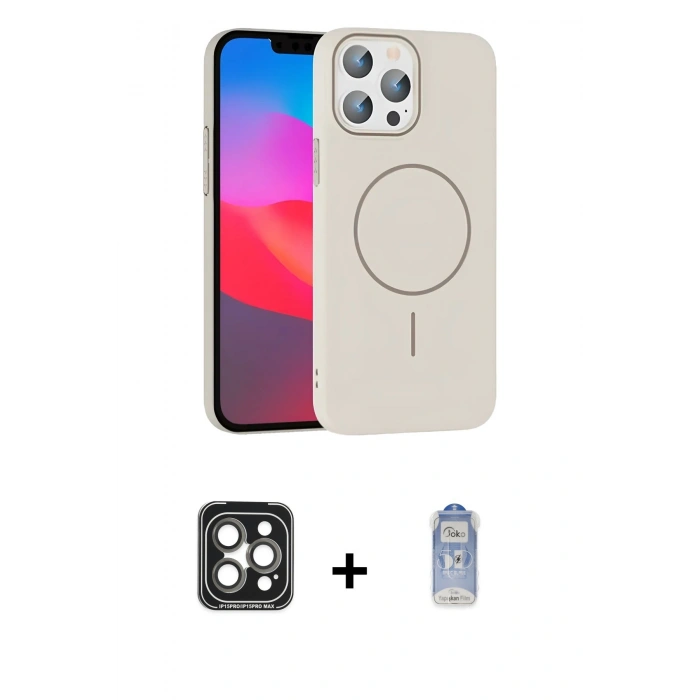 MARSİLYAN™- iPhone 15 Pro Max Kılıf Siluet Doku Özel Seri - Siyah Joko Magic 5D Cam + PVD Metal Kamera Lens - GI