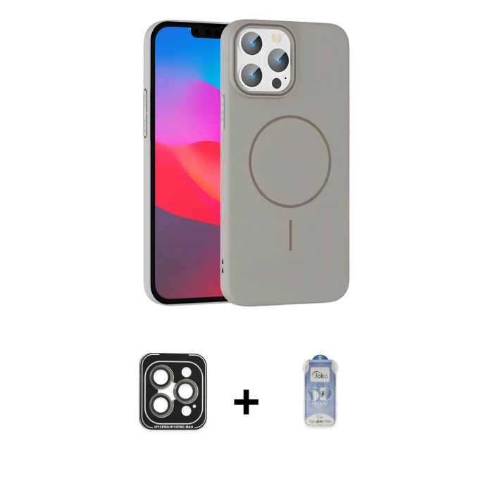 MARSİLYAN™- iPhone 15 Pro Max Kılıf Siluet Doku Özel Seri - Siyah Joko Magic 5D Cam + PVD Metal Kamera Lens - GI