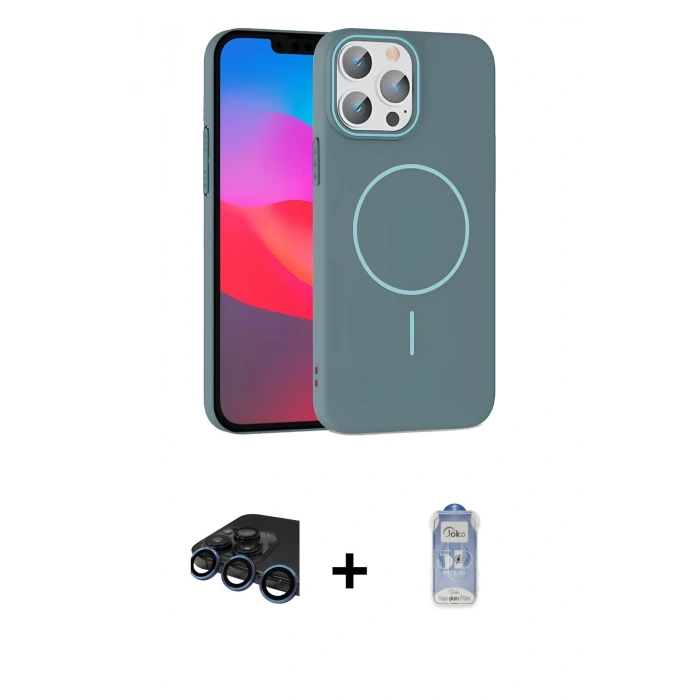 MARSİLYAN™- iPhone 15 Pro Max Kılıf Siluet Doku Özel Seri - Siyah Joko Magic 5D Cam + Raze Metal Kamera Lens - LT