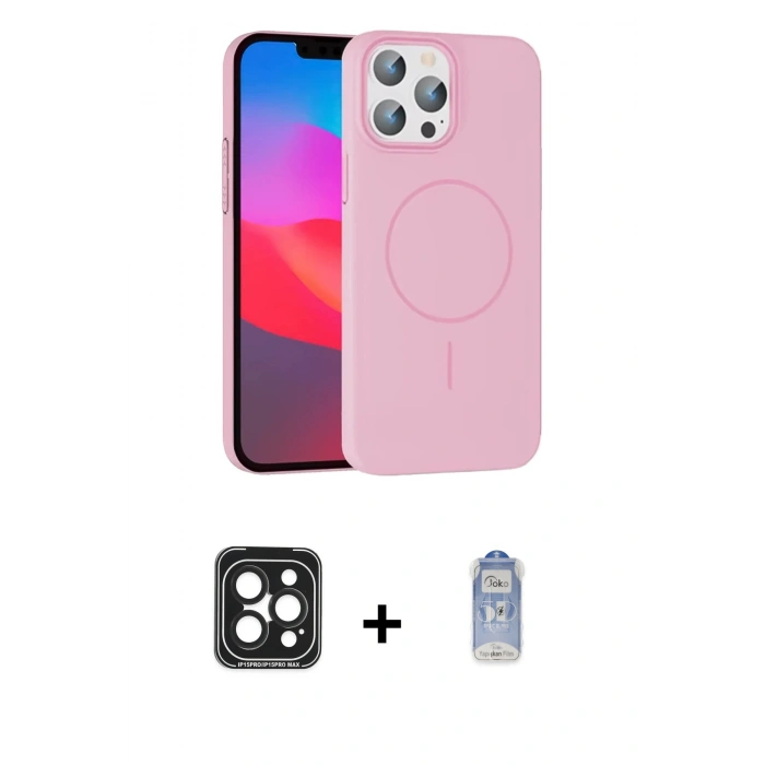 MARSİLYAN™- iPhone 15 Pro Max Kılıf Siluet Doku Özel Seri - Siyah Joko Magic 5D Cam + Siyah PVD Metal Kamera Lens