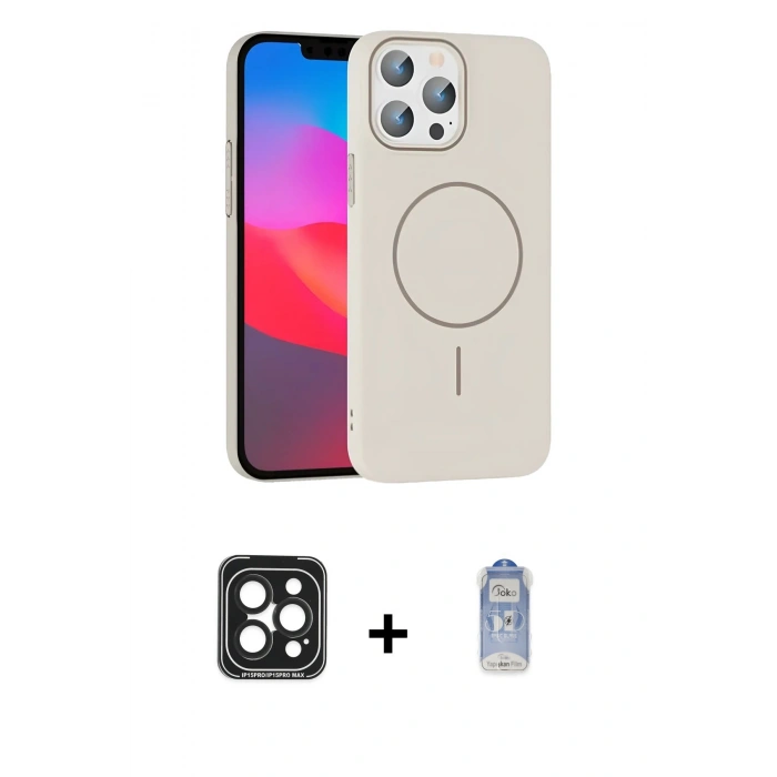 MARSİLYAN™- iPhone 15 Pro Max Kılıf Siluet Doku Özel Seri - Siyah Joko Magic 5D Cam + Siyah PVD Metal Kamera Lens