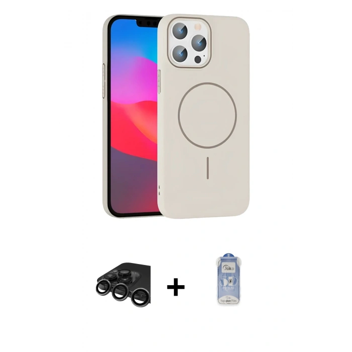 MARSİLYAN™- iPhone 15 Pro Max Kılıf Siluet Doku Özel Seri - Siyah Joko Magic 5D Cam + Titanyum Gri Raze Metal Kamera Lens
