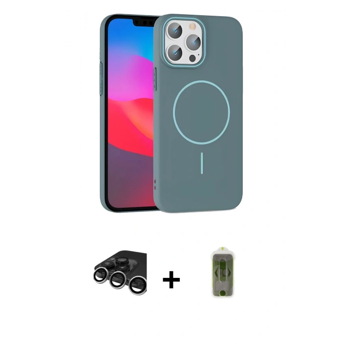 MARSİLYAN™- iPhone 15 Pro Max Kılıf Siluet Doku Özel Seri - Siyah Joko Magic 5D Hayalet Cam + Raze Metal Kamera Lens - GS
