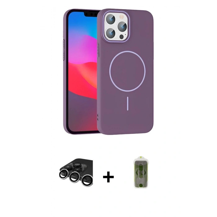 MARSİLYAN™- iPhone 15 Pro Max Kılıf Siluet Doku Özel Seri - Siyah Joko Magic 5D Hayalet Cam + Raze Metal Kamera Lens - GS