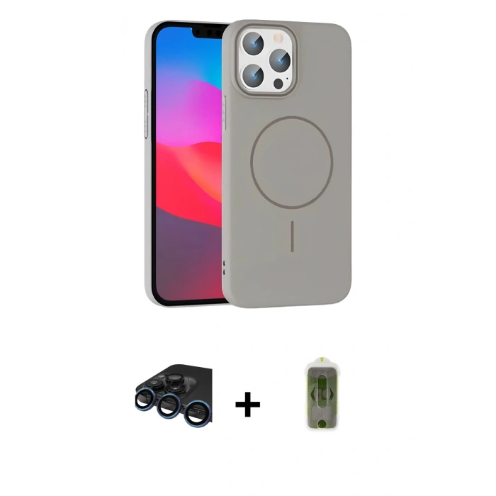 MARSİLYAN™- iPhone 15 Pro Max Kılıf Siluet Doku Özel Seri - Siyah Joko Magic 5D Hayalet Cam + Lacivert Raze Metal Kamera Lens