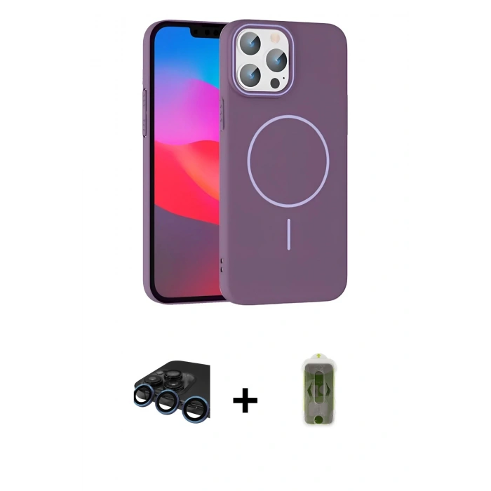 MARSİLYAN™- iPhone 15 Pro Max Kılıf Siluet Doku Özel Seri - Siyah Joko Magic 5D Hayalet Cam + Lacivert Raze Metal Kamera Lens