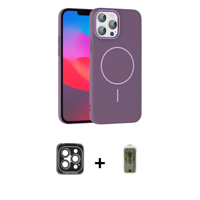 MARSİLYAN™- iPhone 15 Pro Max Kılıf Siluet Doku Özel Seri - Siyah Joko Magic 5D Hayalet Cam + PVD Metal Kamera Lens - GI