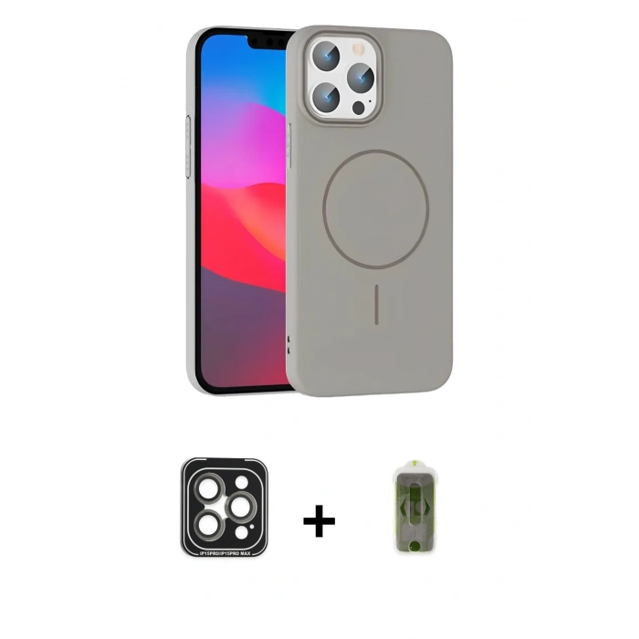 MARSİLYAN™- iPhone 15 Pro Max Kılıf Siluet Doku Özel Seri - Siyah Joko Magic 5D Hayalet Cam + PVD Metal Kamera Lens - GI