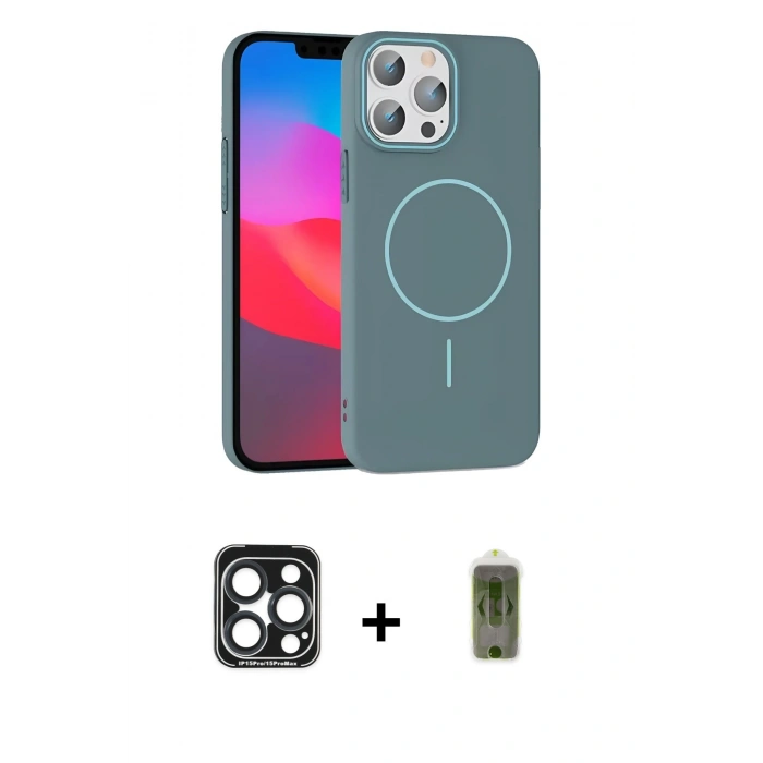 MARSİLYAN™- iPhone 15 Pro Max Kılıf Siluet Doku Özel Seri - Siyah Joko Magic 5D Hayalet Cam + PVD Metal Kamera Lens - LT