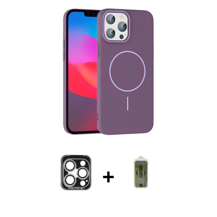 MARSİLYAN™- iPhone 15 Pro Max Kılıf Siluet Doku Özel Seri - Siyah Joko Magic 5D Hayalet Cam + PVD Metal Kamera Lens - GS