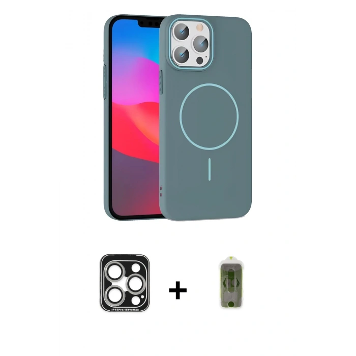MARSİLYAN™- iPhone 15 Pro Max Kılıf Siluet Doku Özel Seri - Siyah Joko Magic 5D Hayalet Cam + PVD Metal Kamera Lens - GS