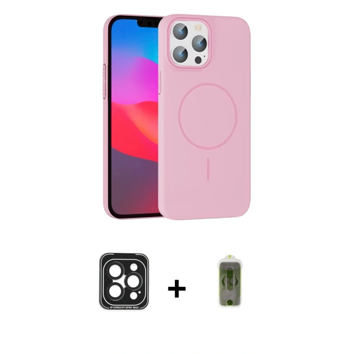 MARSİLYAN™- iPhone 15 Pro Max Kılıf Siluet Doku Özel Seri - Siyah Joko Magic 5D Hayalet Cam + Siyah PVD Metal Kamera Lens