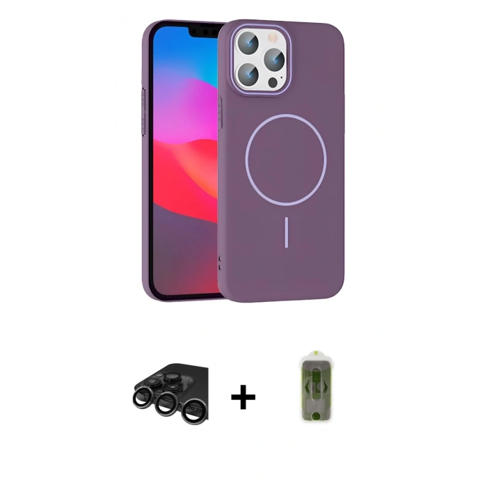 MARSİLYAN™- iPhone 15 Pro Max Kılıf Siluet Doku Özel Seri - Siyah Joko Magic 5D Hayalet Cam + Raze Metal Kamera Lens - TMGI