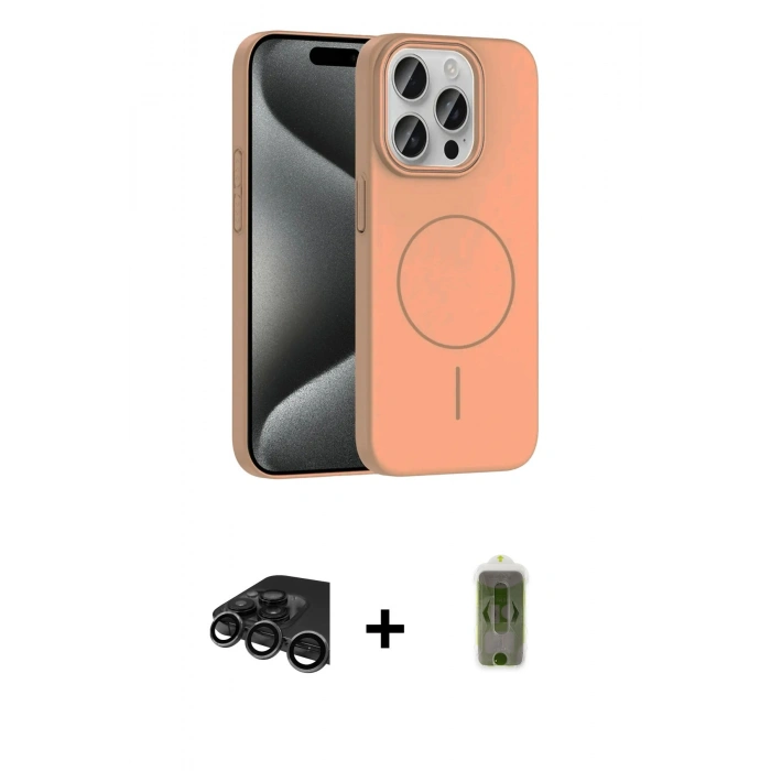 MARSİLYAN™- iPhone 15 Pro Max Kılıf Siluet Doku Özel Seri - Siyah Joko Magic 5D Hayalet Cam + Raze Metal Kamera Lens - TMGI