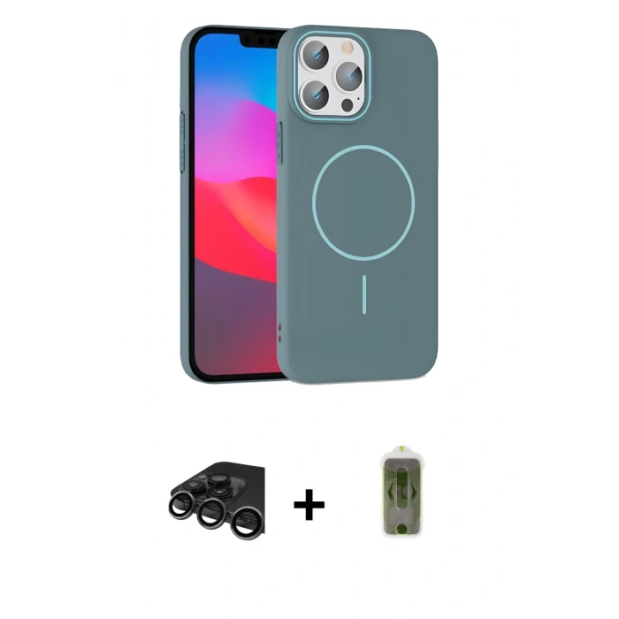 MARSİLYAN™- iPhone 15 Pro Max Kılıf Siluet Doku Özel Seri - Siyah Joko Magic 5D Hayalet Cam + Raze Metal Kamera Lens - TMGI