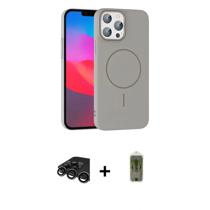 MARSİLYAN™- iPhone 15 Pro Max Kılıf Siluet Doku Özel Seri - Siyah Joko Magic 5D Hayalet Cam + Raze Metal Kamera Lens - TMGI