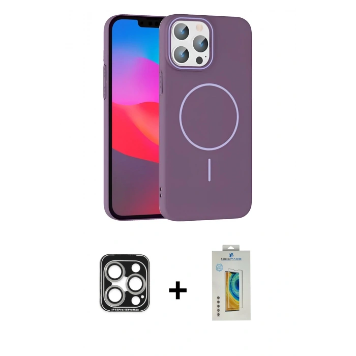 MARSİLYAN™- iPhone 15 Pro Max Kılıf Siluet Doku Özel Seri - Siyah Polymer Nano Ekran Koruyucu + PVD Metal Kamera Lens - GS