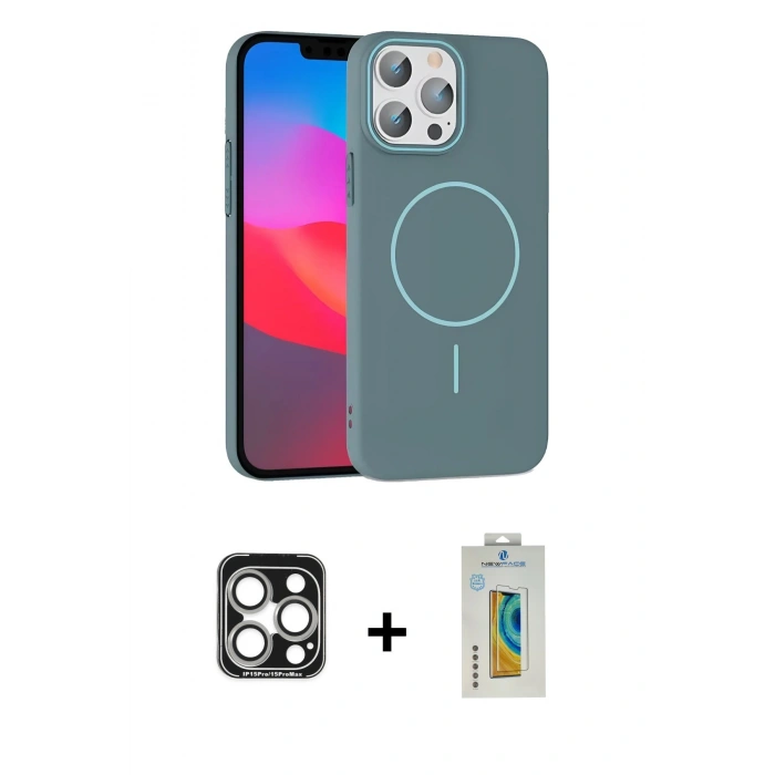 MARSİLYAN™- iPhone 15 Pro Max Kılıf Siluet Doku Özel Seri - Siyah Polymer Nano Ekran Koruyucu + PVD Metal Kamera Lens - GS