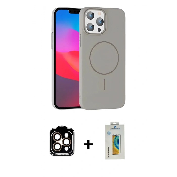 MARSİLYAN™- iPhone 15 Pro Max Kılıf Siluet Doku Özel Seri - Siyah Polymer Nano Ekran Koruyucu + PVD Metal Kamera Lens - TU