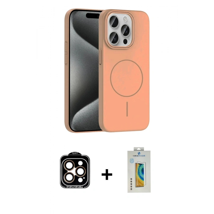 MARSİLYAN™- iPhone 15 Pro Max Kılıf Siluet Doku Özel Seri - Siyah Polymer Nano Ekran Koruyucu + PVD Metal Kamera Lens - TU