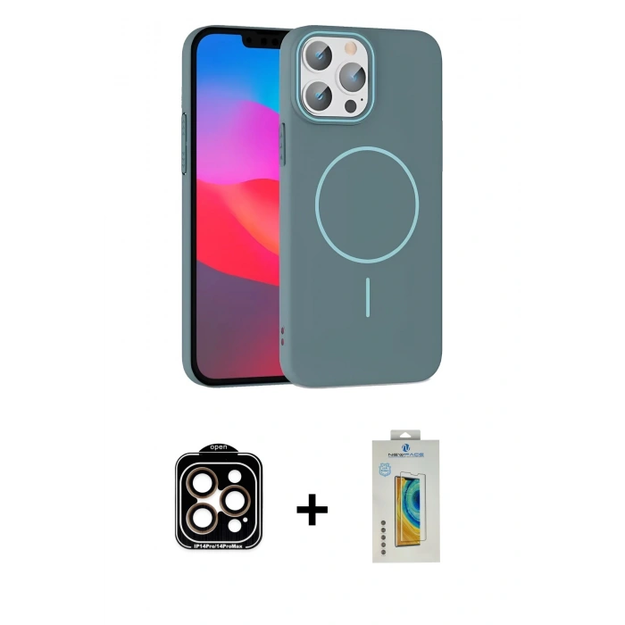 MARSİLYAN™- iPhone 15 Pro Max Kılıf Siluet Doku Özel Seri - Siyah Polymer Nano Ekran Koruyucu + PVD Metal Kamera Lens - TU