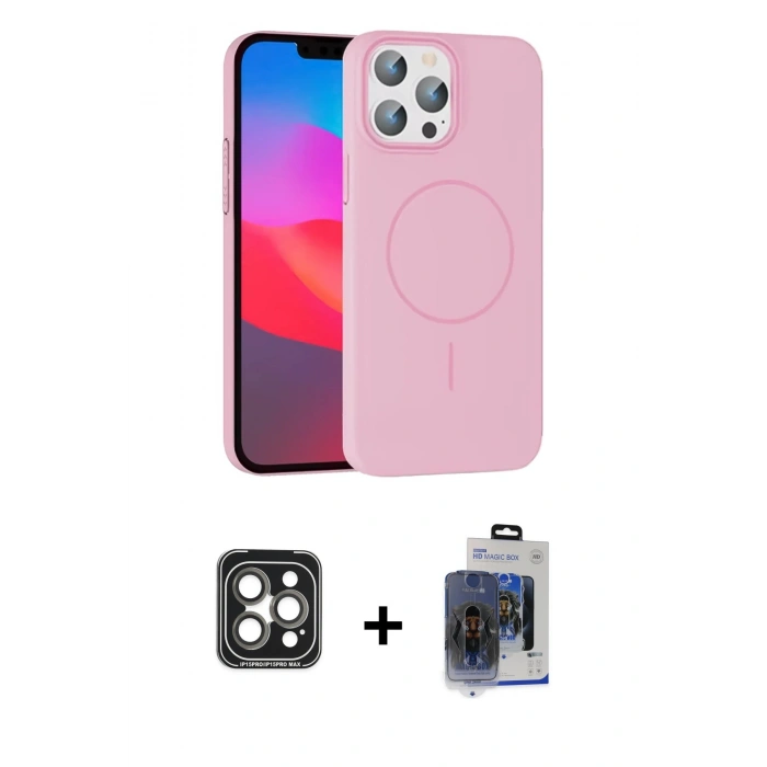 MARSİLYAN™- iPhone 15 Pro Max Kılıf Siluet Doku Özel Seri - Siyah Vanessa Magic Cam + PVD Metal Kamera Lens - GI