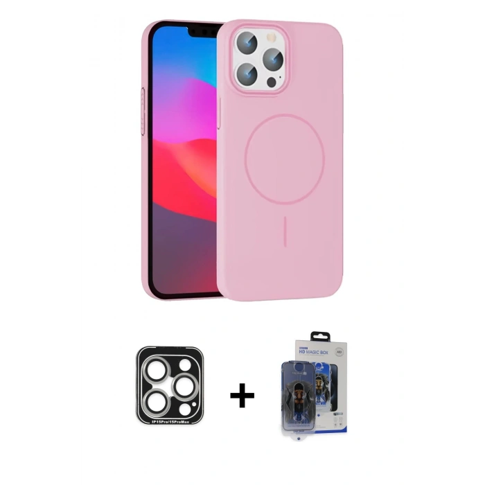 MARSİLYAN™- iPhone 15 Pro Max Kılıf Siluet Doku Özel Seri - Siyah Vanessa Magic Cam + PVD Metal Kamera Lens - GS