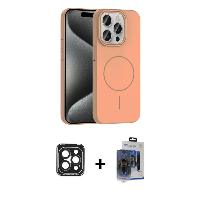 MARSİLYAN™- iPhone 15 Pro Max Kılıf Siluet Doku Özel Seri - Siyah Vanessa Magic Cam + PVD Metal Kamera Lens - SH