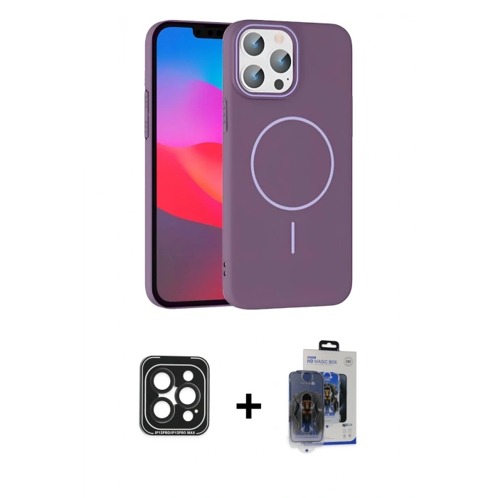 MARSİLYAN™- iPhone 15 Pro Max Kılıf Siluet Doku Özel Seri - Siyah Vanessa Magic Cam + PVD Metal Kamera Lens - SH