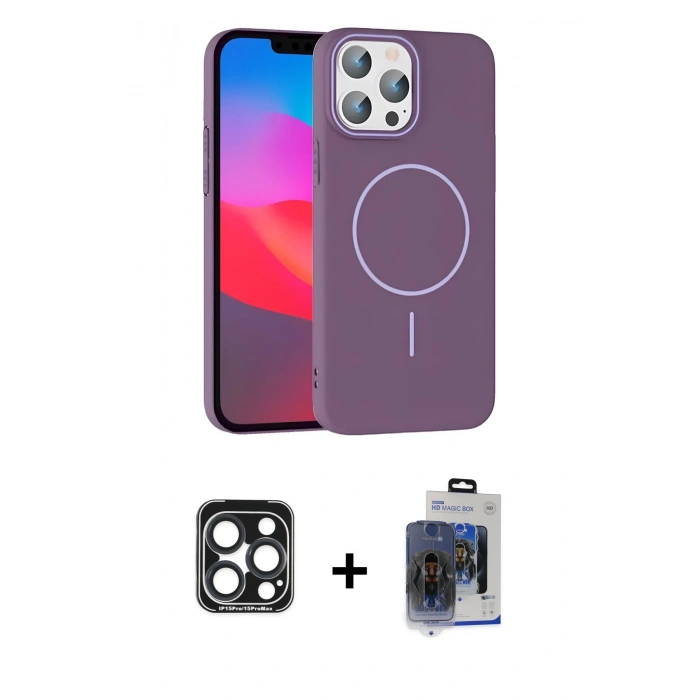 MARSİLYAN™- iPhone 15 Pro Max Kılıf Siluet Doku Özel Seri - Siyah Vanessa Magic Cam + PVD Metal Kamera Lens - LT