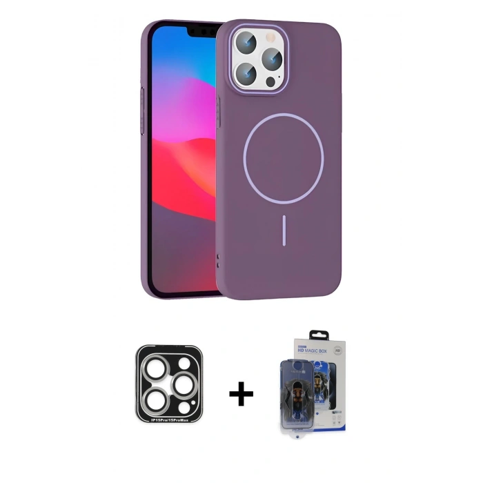 MARSİLYAN™- iPhone 15 Pro Max Kılıf Siluet Doku Özel Seri - Siyah Vanessa Magic Cam + PVD Metal Kamera Lens - GS