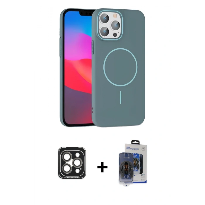 MARSİLYAN™- iPhone 15 Pro Max Kılıf Siluet Doku Özel Seri - Siyah Vanessa Magic Cam + PVD Metal Kamera Lens - GI