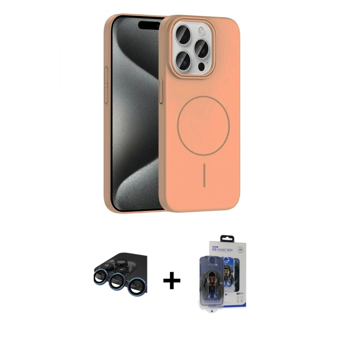 MARSİLYAN™- iPhone 15 Pro Max Kılıf Siluet Doku Özel Seri - Siyah Vanessa Magic Cam + Raze Metal Kamera Lens - LT