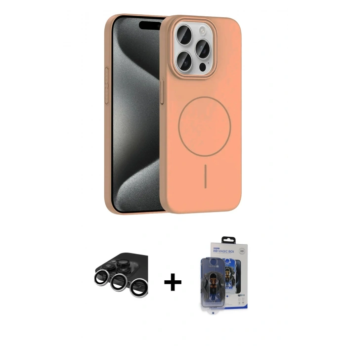 MARSİLYAN™- iPhone 15 Pro Max Kılıf Siluet Doku Özel Seri - Siyah Vanessa Magic Cam + Raze Metal Kamera Lens - GS