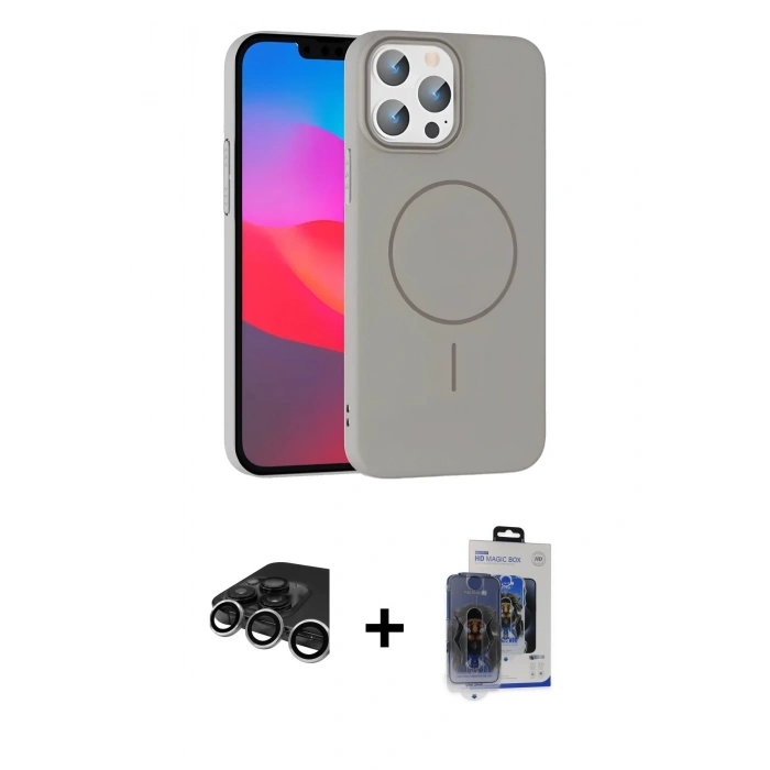 MARSİLYAN™- iPhone 15 Pro Max Kılıf Siluet Doku Özel Seri - Siyah Vanessa Magic Cam + Raze Metal Kamera Lens - GS