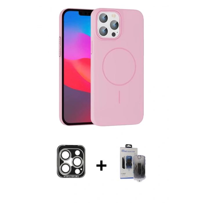 MARSİLYAN™- iPhone 15 Pro Max Kılıf Siluet Doku Özel Seri - Siyah Vanessa Magic Hayalet Cam + Gümüş PVD Metal Kamera Lens
