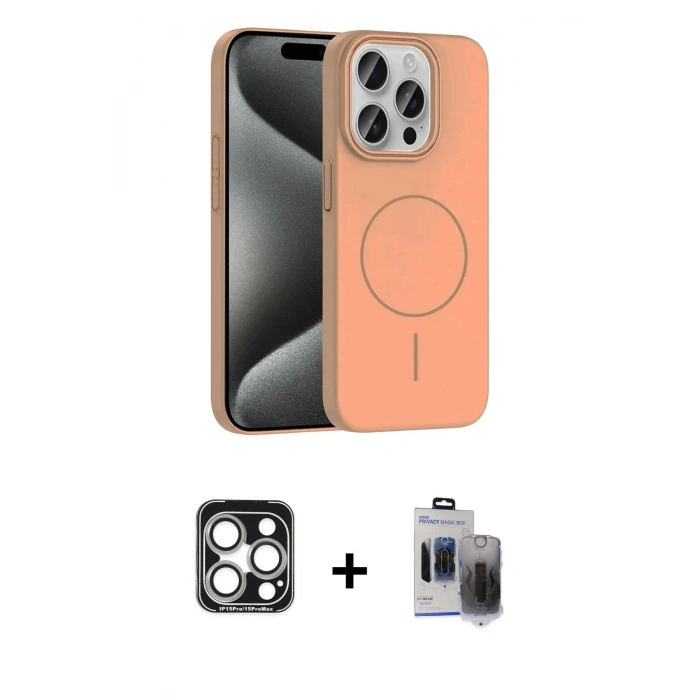 MARSİLYAN™- iPhone 15 Pro Max Kılıf Siluet Doku Özel Seri - Siyah Vanessa Magic Hayalet Cam + Gümüş PVD Metal Kamera Lens